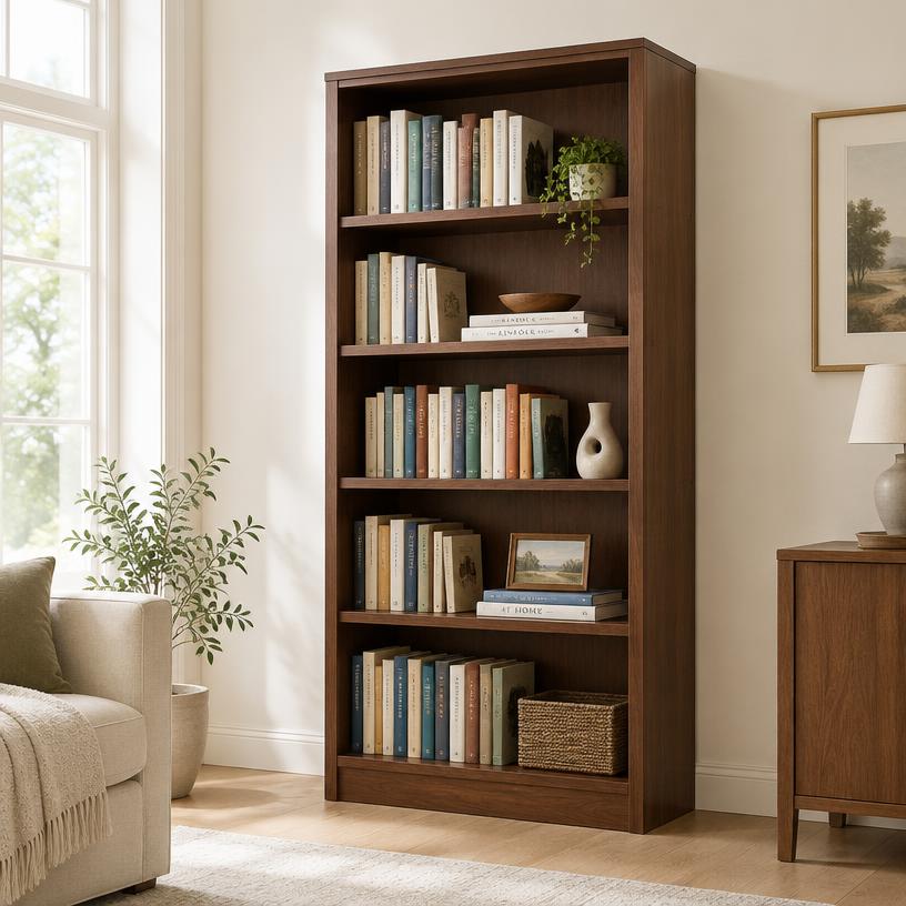 Walnut 5-Tier Bookshelf