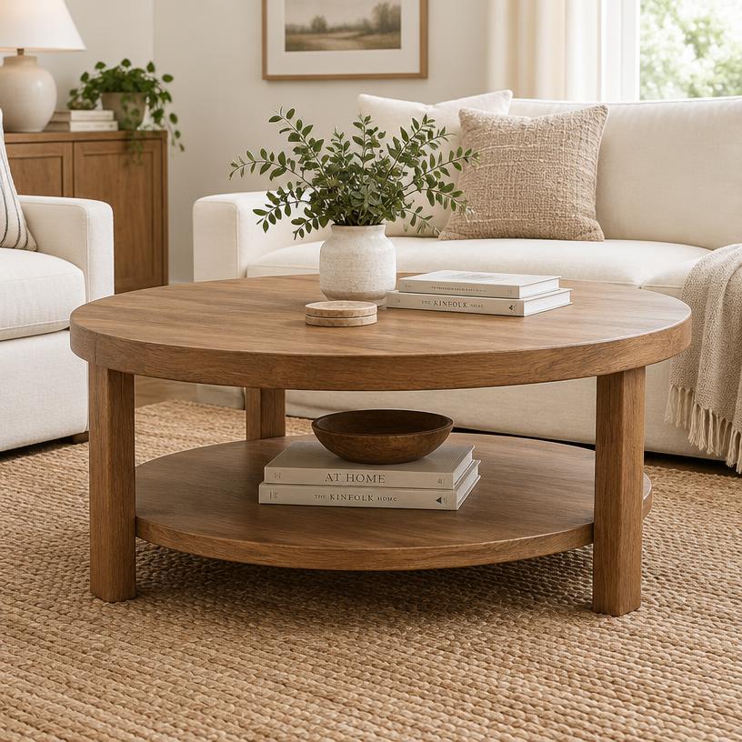 Round Coffee Table with Shelf