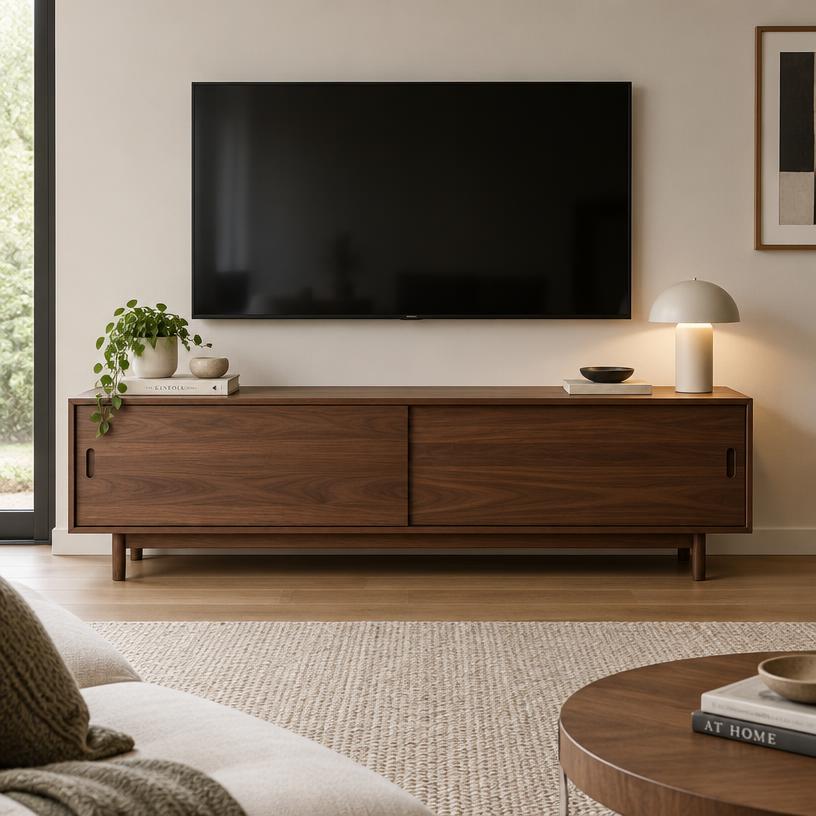 Walnut Sliding Door TV Cabinet